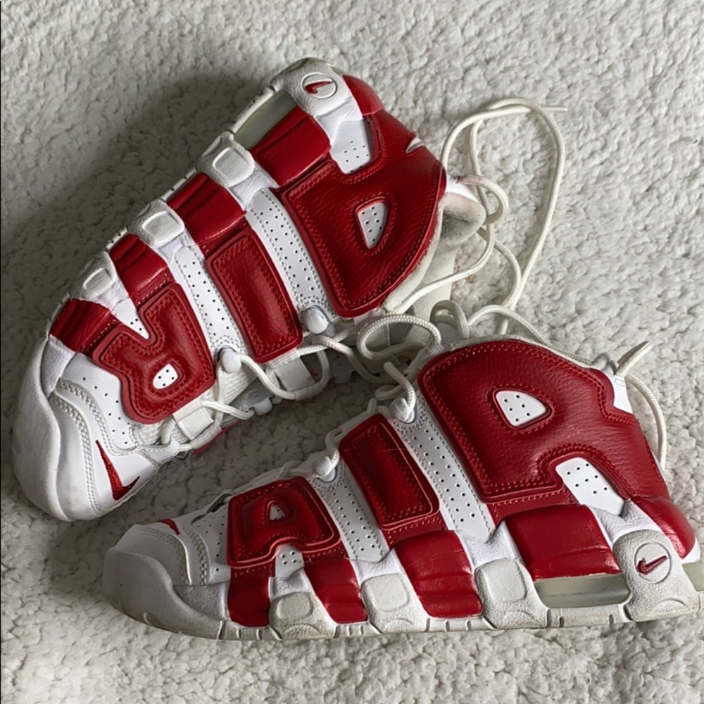 Nike “Air More Uptempo” white/red sneakers